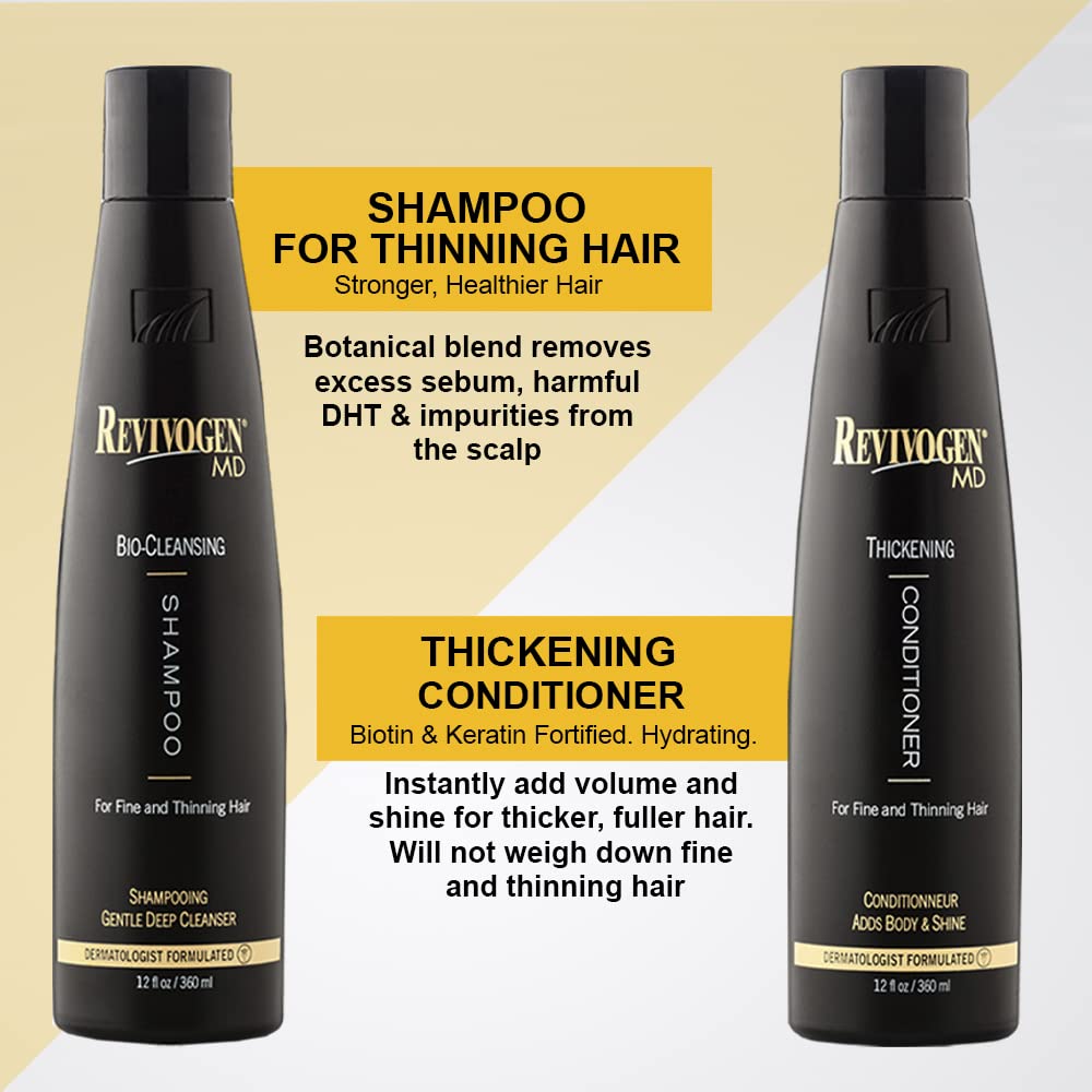Revivogen MD Bio Cleansing Shampoo & Thickening Conditioner Duo Set for fine, thinning hair create volume, cleanse DHT, nourish scalp for healthier