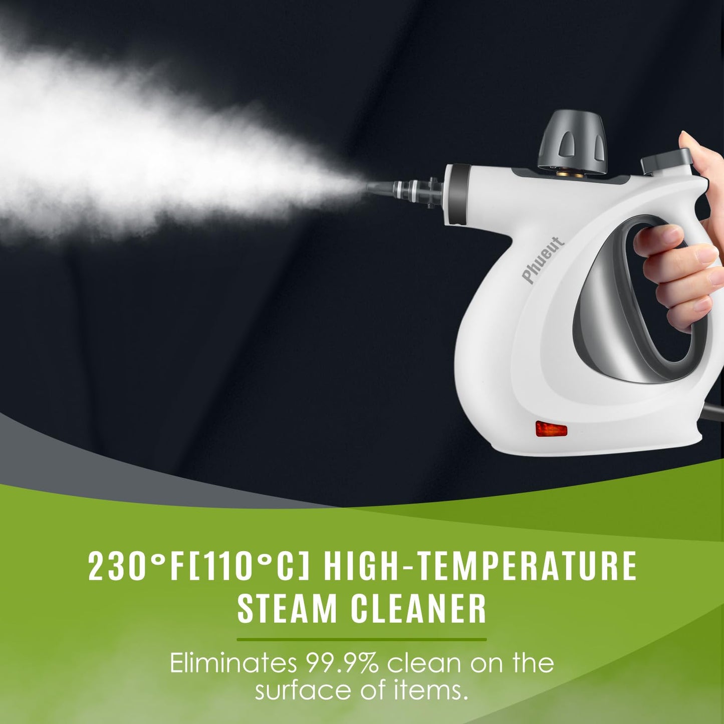 Phueut Handheld Pressurized Steam Cleaner with 12 Accessories, Multi-Surface Steamer for Floors, Upholstery, Grout & Car Cleaning