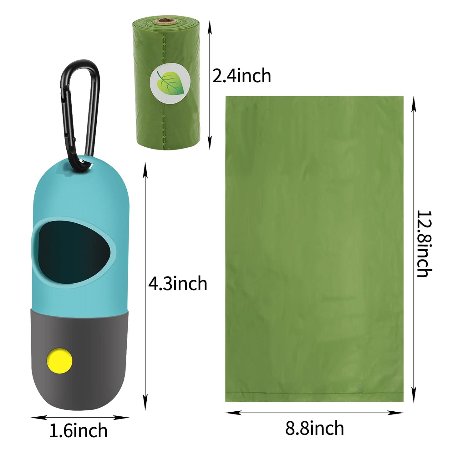 Eliamo 2 Pack Dog Poop Bag Dispenser with LED Flashlight, Pet Waste Bag Holder & Carabiner, Includes 2 Rolls Leak-Proof Bags for Dog Walking, Blue