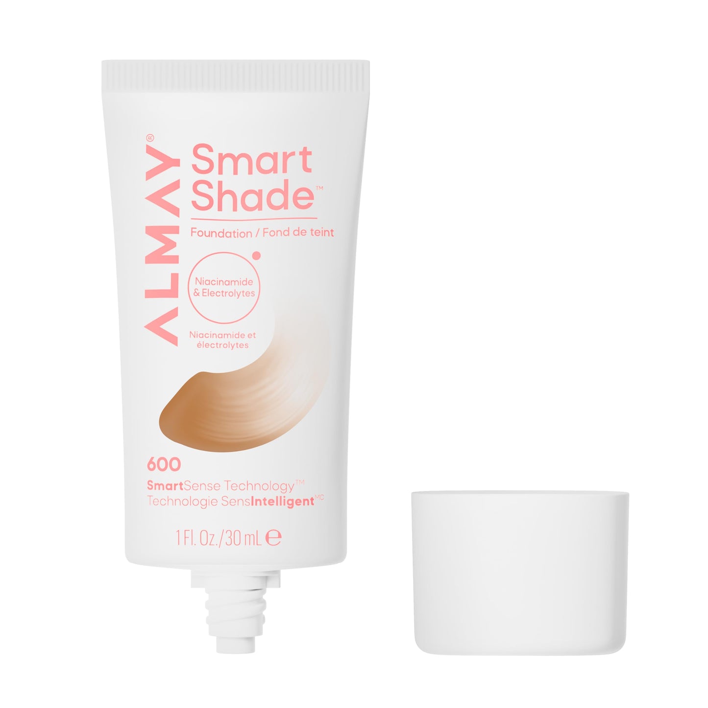 Almay Smart Shade™ Foundation, Oil-Free, Non-Comedogenic, Hypoallergenic, Vegan Face Makeup, 600 Dark, 1 fl oz