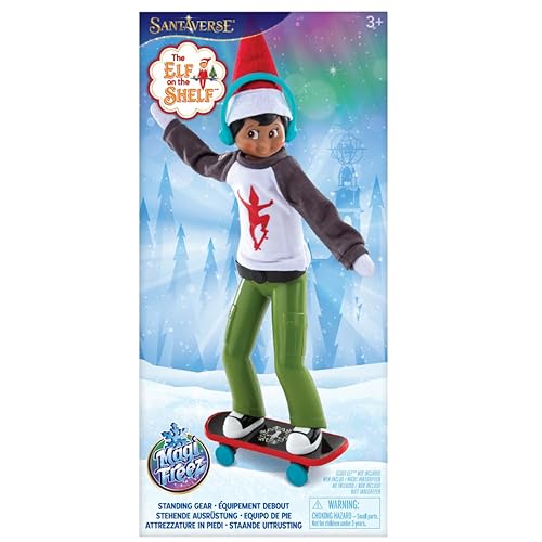 The Elf on the Shelf MagiFreez Holly Jolly Ollie Skateboard Set for Your Scout Elf - Includes Magical Standing Pants, elf- Sized Long Sleeve tee,…