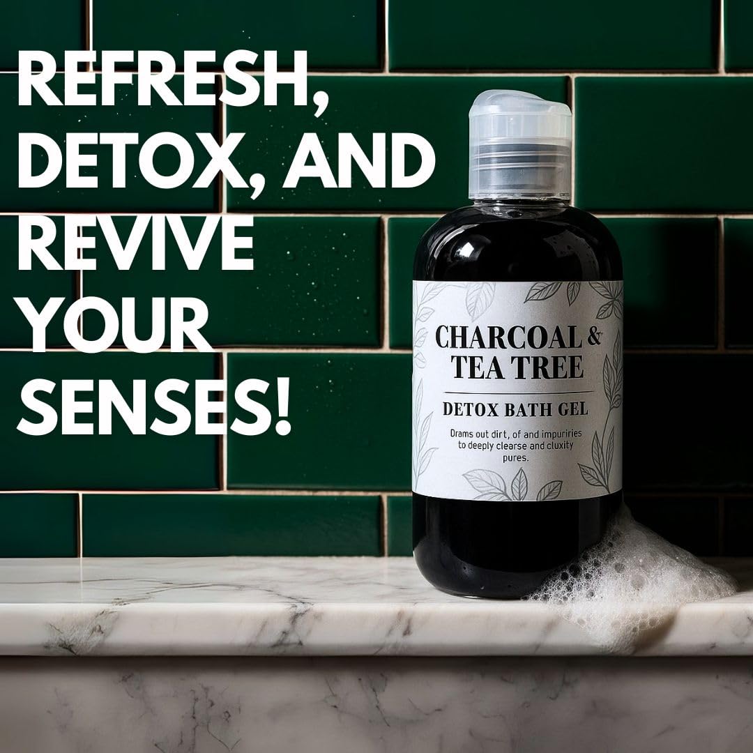 Nature Skin Shop Charcoal & Tea Tree Body Wash, Detoxifying Cleanser for Body Acne, Oily Skin & Clogged Pores, with Organic Ingredients, Sulfate-Free