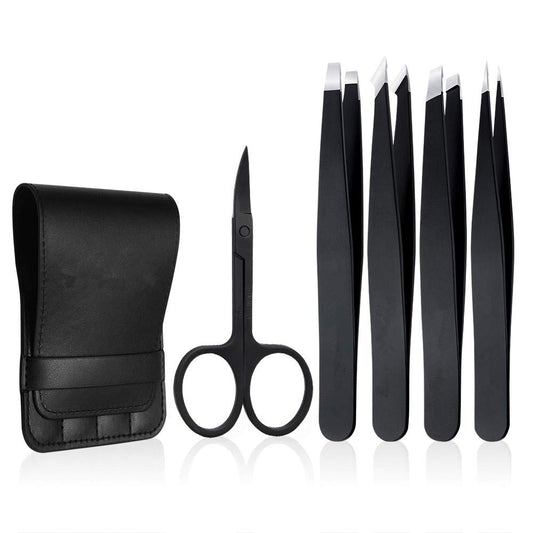 Tweezers Set 5-Piece - Professional Stainless Steel Tweezers with Curved Scissors, Best Precision Tweezer for Eyebrows, Splinter & Ingrown Hair