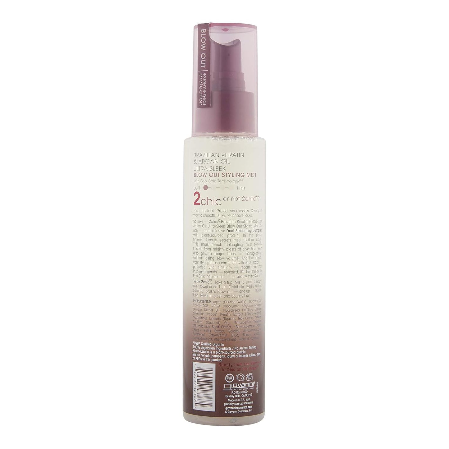 GIOVANNI 2chic Ultra-Sleek Blow Out Styling Mist Spray, 4 oz. - Moroccan Argan Oil & Keratin, Heat Protection Formula, Color Safe, Paraben Free