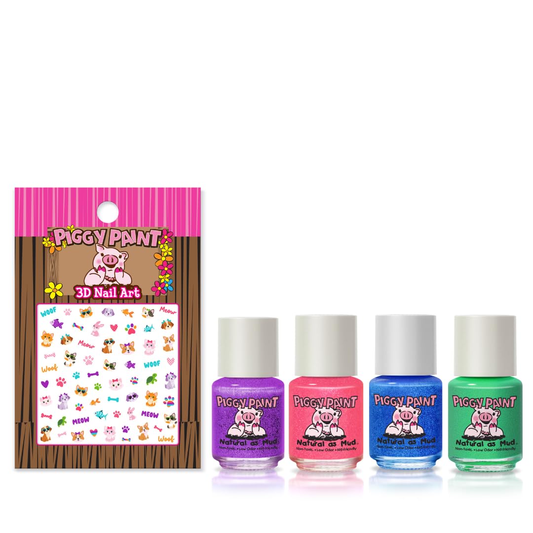 Piggy Paint | 100% Non-Toxic Girls Nail Polish | Safe, Cruelty-free, Vegan, & Low Odor for Kids | PURRfect Paws Pet (4 Polish + Nail Art Gift Set) Beauty & Personal Care Piggy Paint