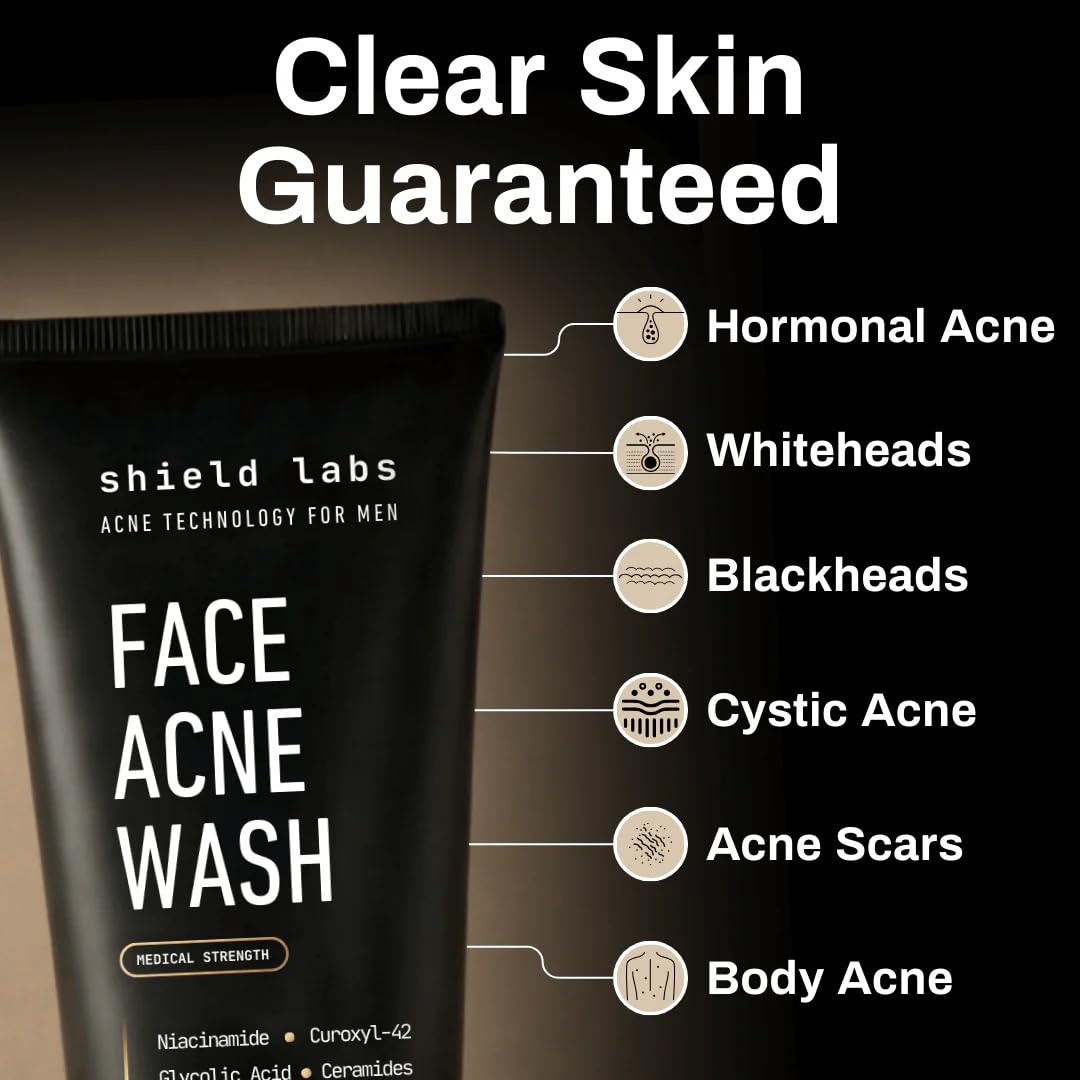 Shield Face Acne System for Men and Boys, Easy 3-Step Clear Skin Kit with 4% Benzoyl Peroxide Face Wash, Adapinoid Spray and Manuka Honey Moisturizer Beauty and Personal Care Shield