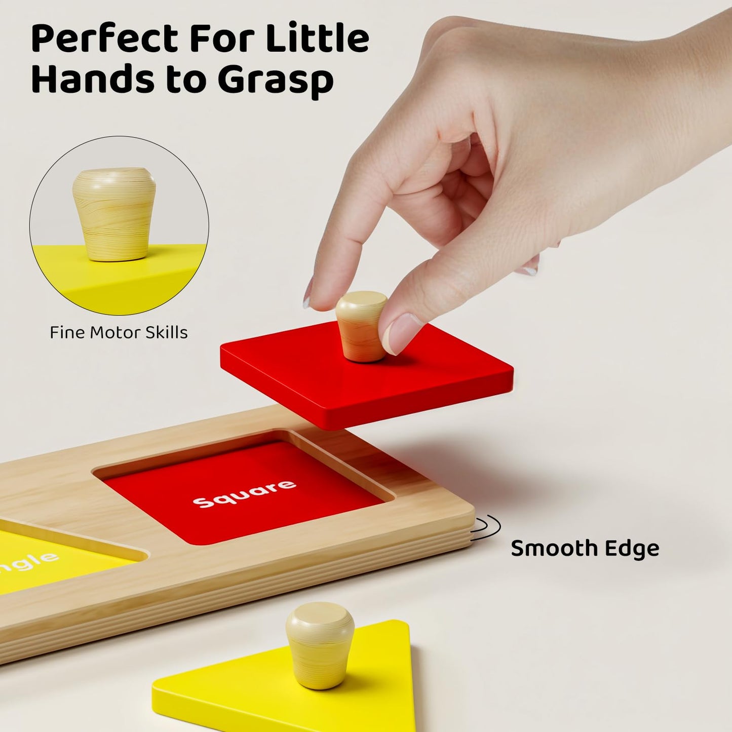 QODOFLR First Jumbo Knob Wooden Shape Puzzle – Montessori Sorting Toy for Toddlers Ages 1-3, Preschool Learning Peg Puzzle for Boys & Girls