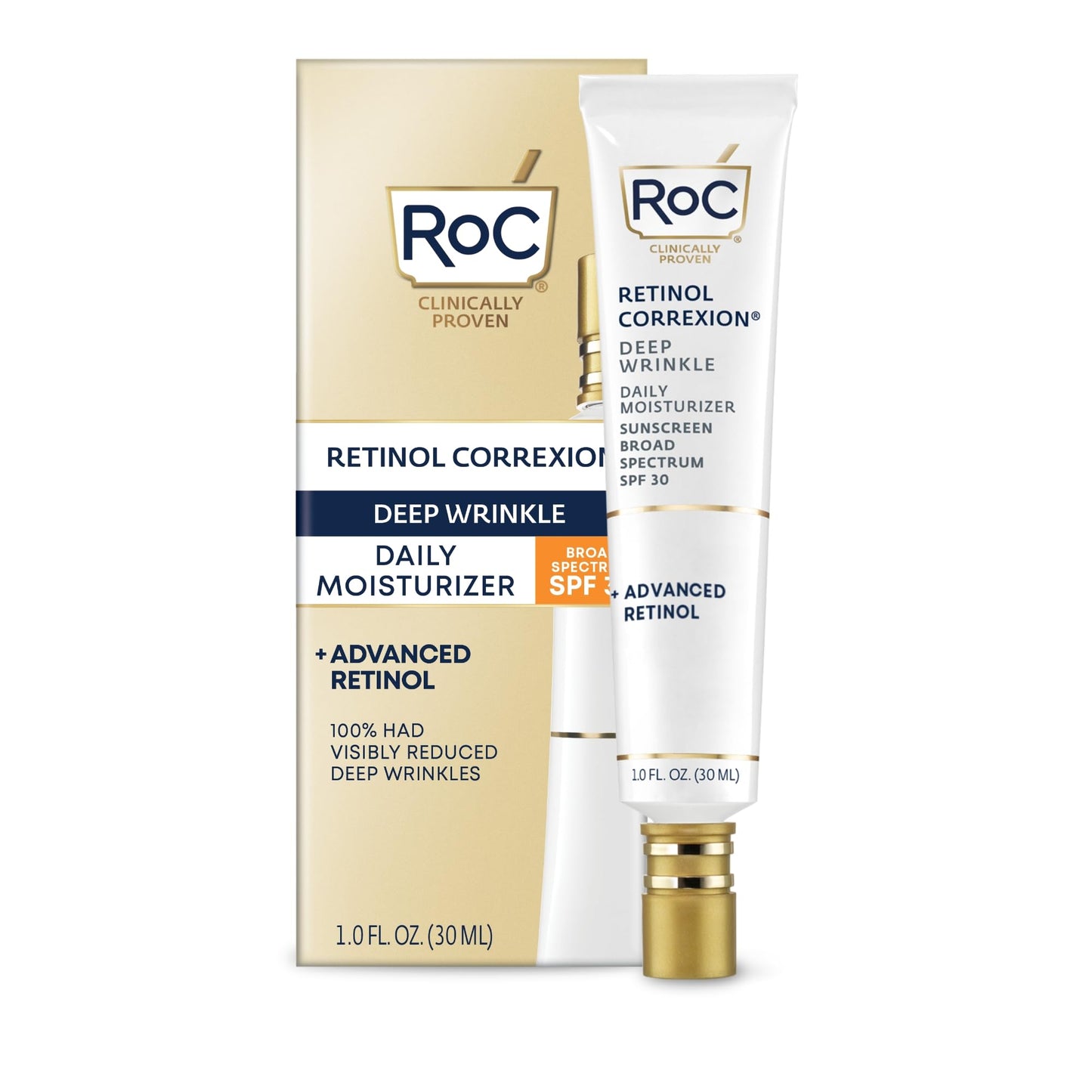 RoC Retinol Correxion Deep Wrinkle Daily Moisturizer SPF 30 – Anti-Aging Face Cream for Fine Lines, Dark Spots & Post-Acne Scars, 1 oz