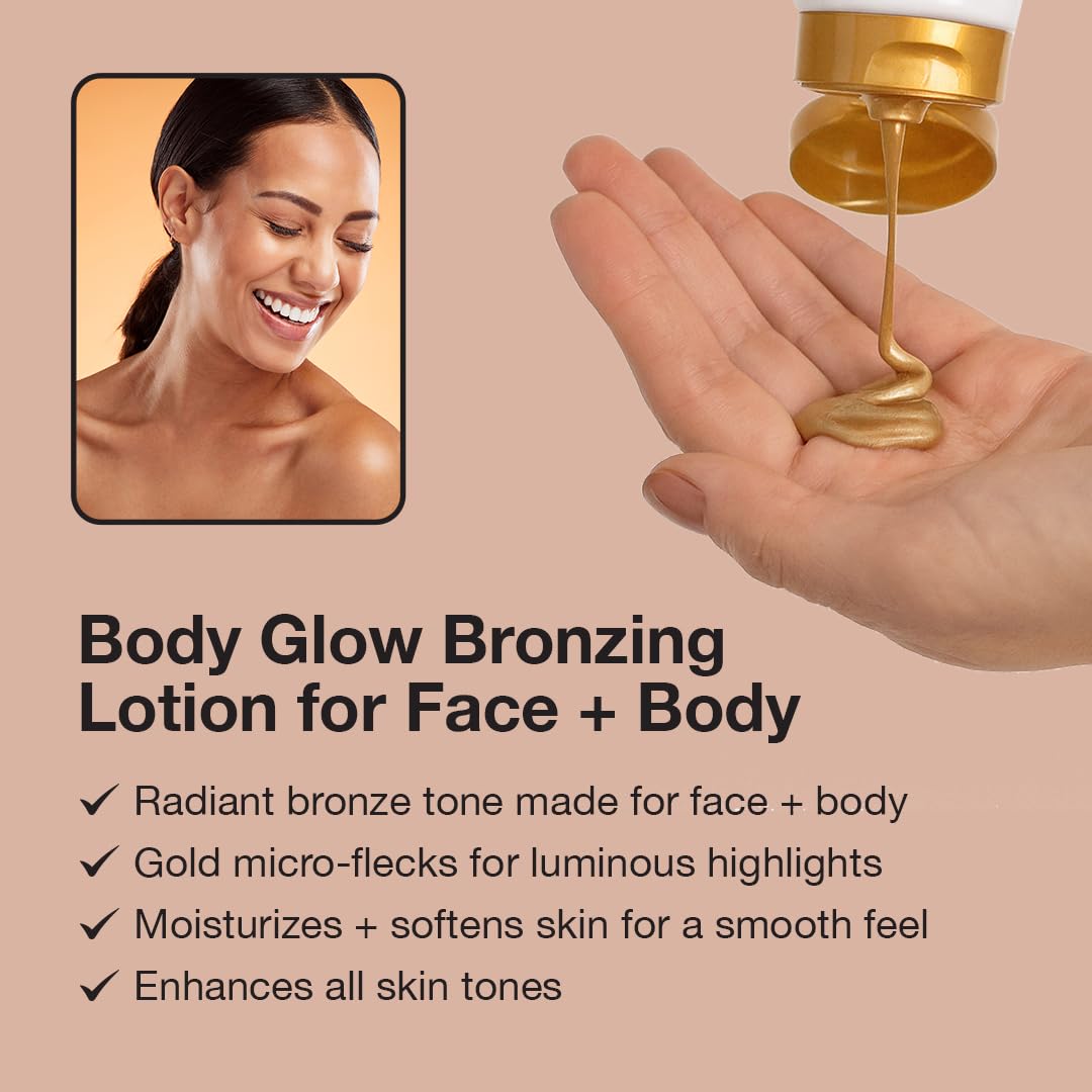 Fake Bake Bronzy Babe Body Glow Face & Body Tinted Moisturizer Lotion, Highlighter, Makeup & Moisturizing Skincare Healthy Color Boost from Plants