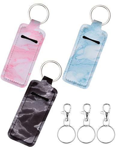 Meiiy Chapstick Holder Lip balm Holder Lipstick Sleeve Pouch Lip Gloss Holder With Hook 3 Pcs Marble Stocking Stuffers Gift for Women (3pcs)