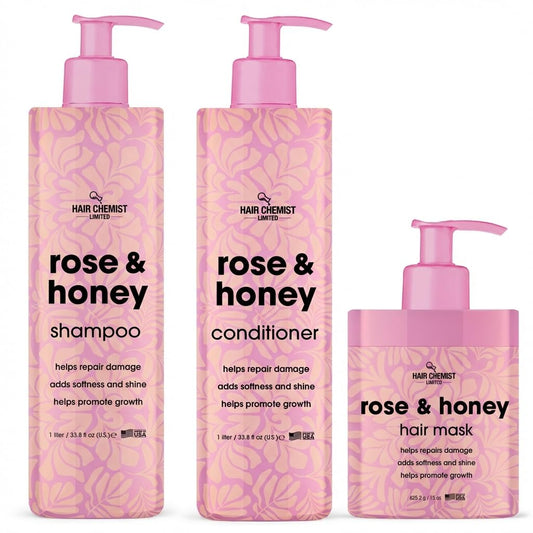 Hair Chemist Rose & Honey Deluxe 3-PC Hair Care Collection - Includes Shampoo 33.8oz & Conditioner 33.8oz & Hair Mask 15oz Beauty & Personal Care Hair Chemist
