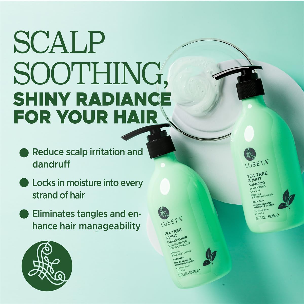 Luseta Clarifying Shampoo and Conditioner Set for Dry Scalp - Tea Tree Mint with Peppermint & Lavender Oil, Helps Refresh Scalp & Reduce Visible