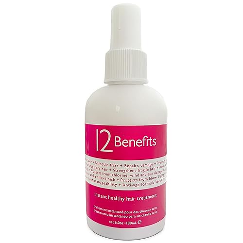 12 Benefits Leave-In Conditioner Spray - Instant Healthy Hair Treatment, Anti-Frizz, Detangles, Strengthens & Repairs, Heat Protection with Quaternium