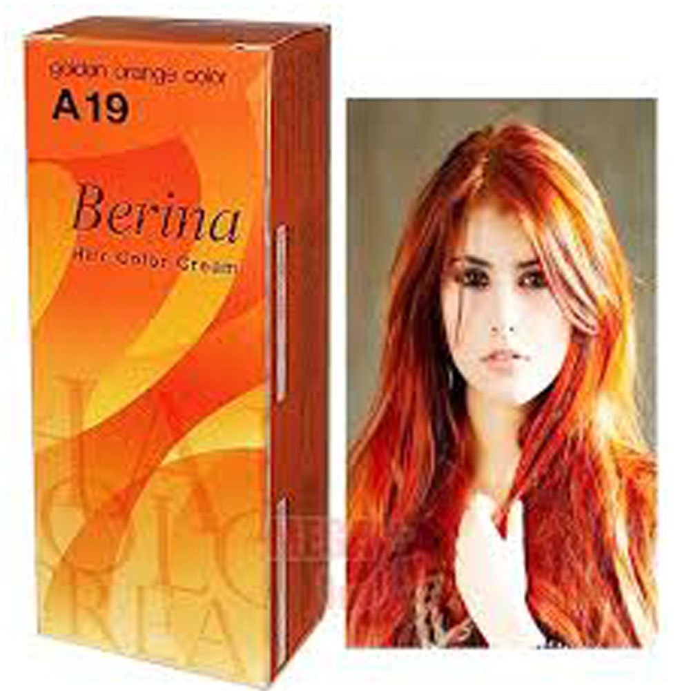 Berina Permanent Hair Dye Color Cream # A19 Golden Orange Color Made in Thailand By Sellgreat1449.