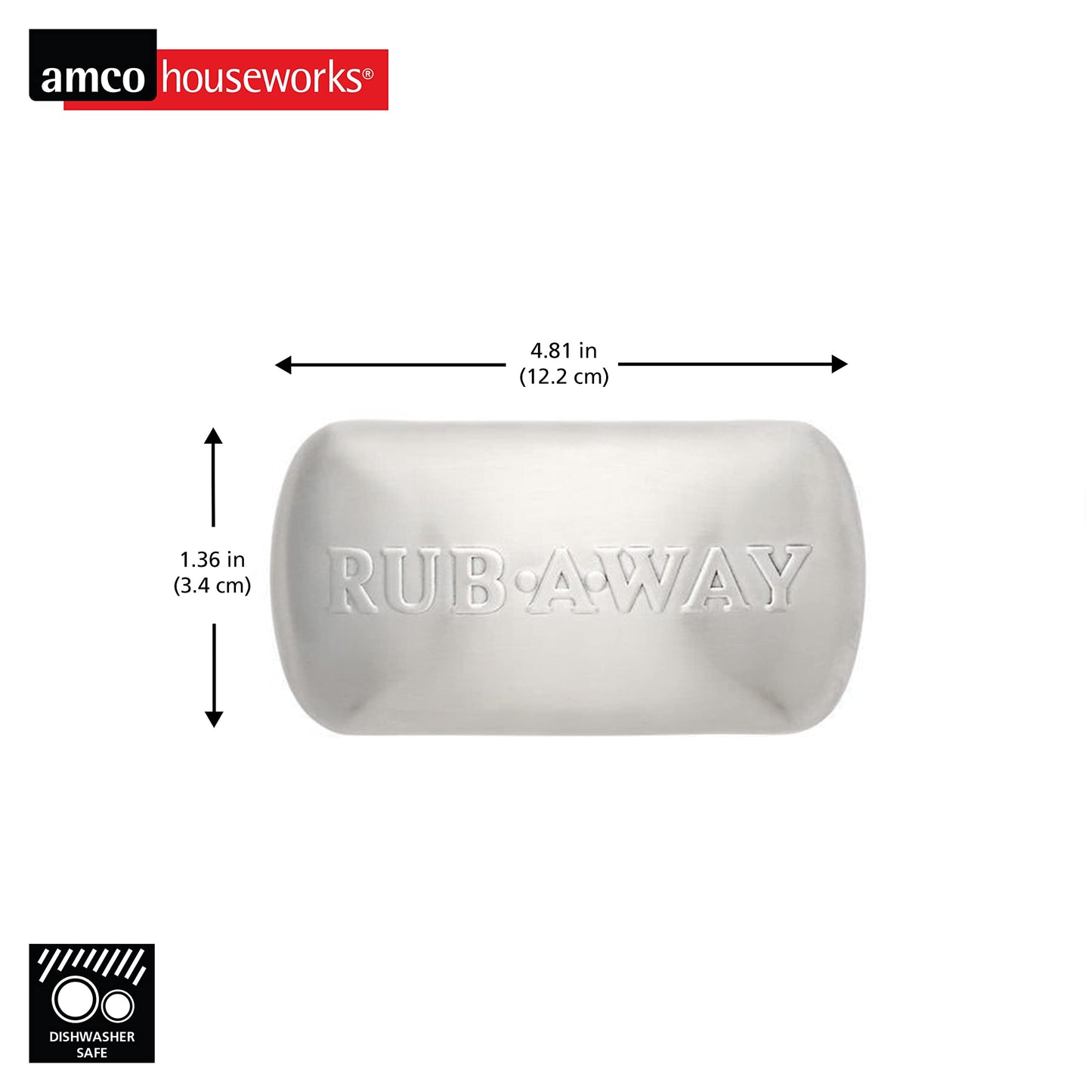 Amco Rub Away Bar, Stainless Steel Odor Absorber (4" x 2.25") - Dishwasher Safe Kitchen & Outdoor Essential for Garlic, Onion, Fishing, Hiking Odors