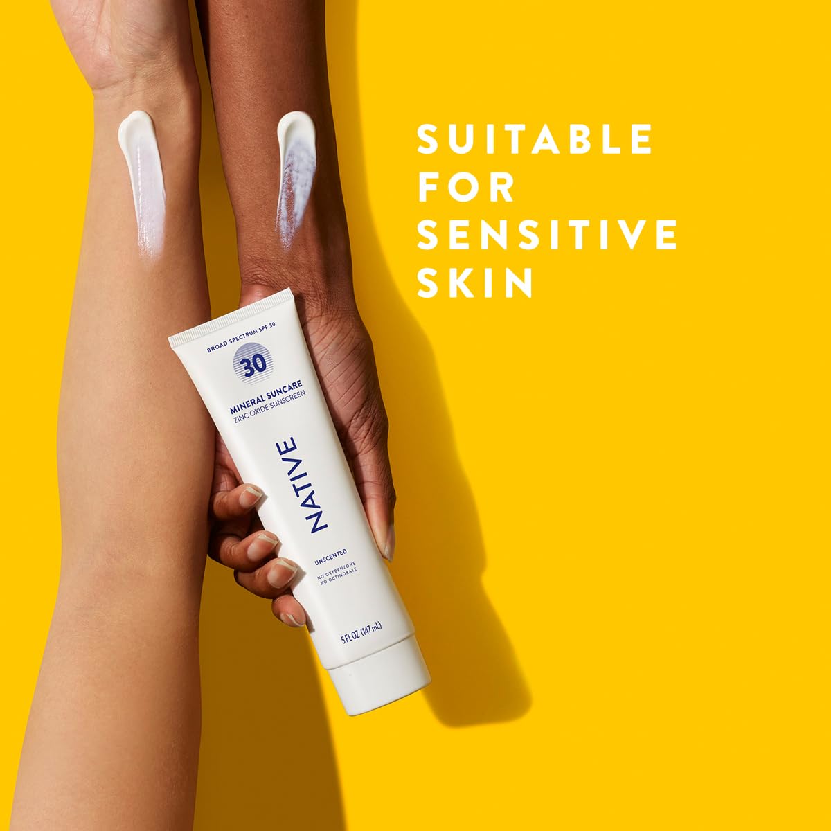Native Sunscreen SPF 30, Zinc Oxide Dermatologist Tested Suitable for Sensitive Skin & Hawaii Compliant, 5 Ounces | Unscented Sun Protection Lotion