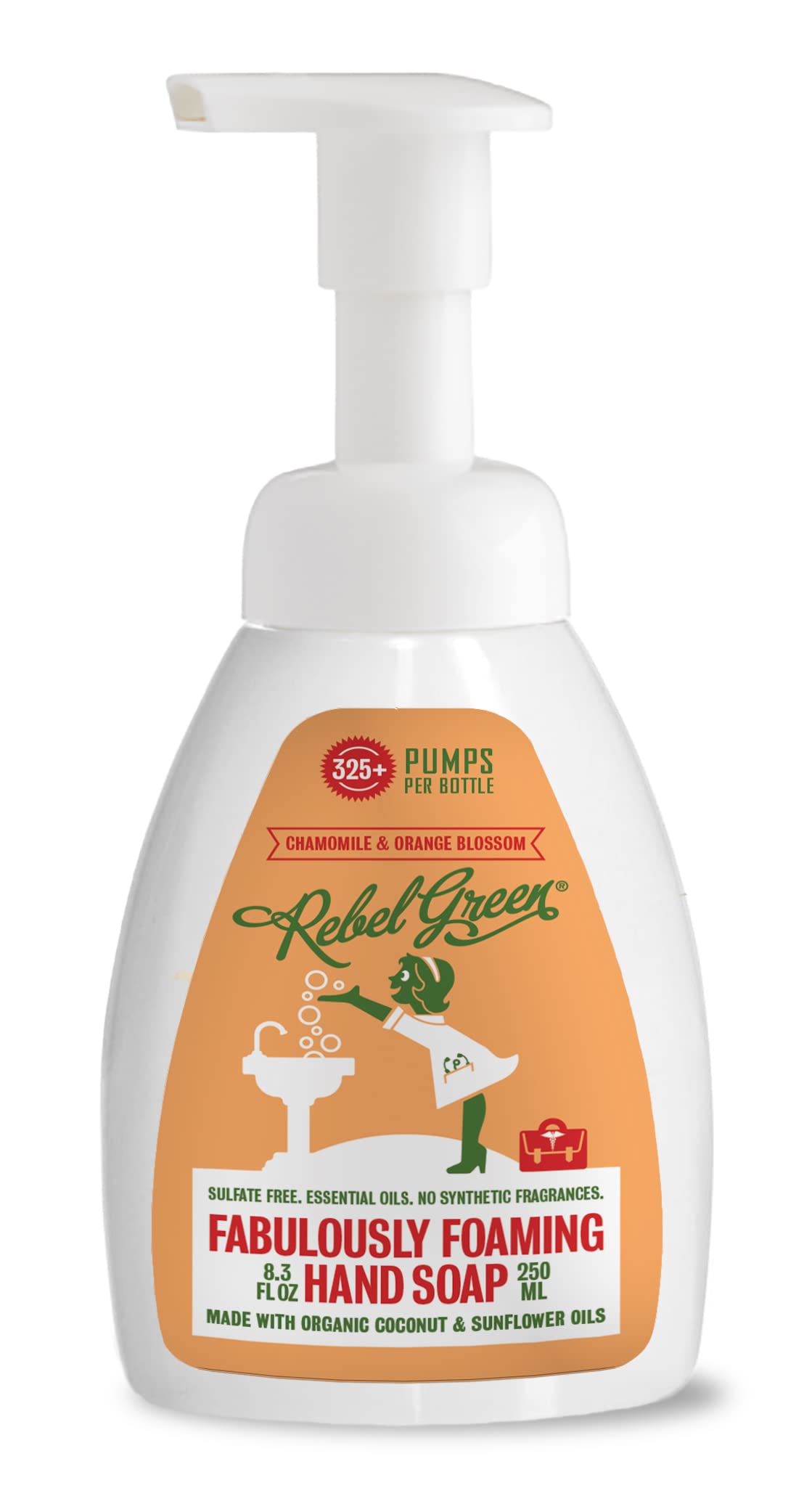 Rebel Green Foaming Hand Soap - Moisturizing Natural Bathroom & Kitchen Liquid Foaming Soap - Gentle Household Hand Wash with Orange Chamomile Scent