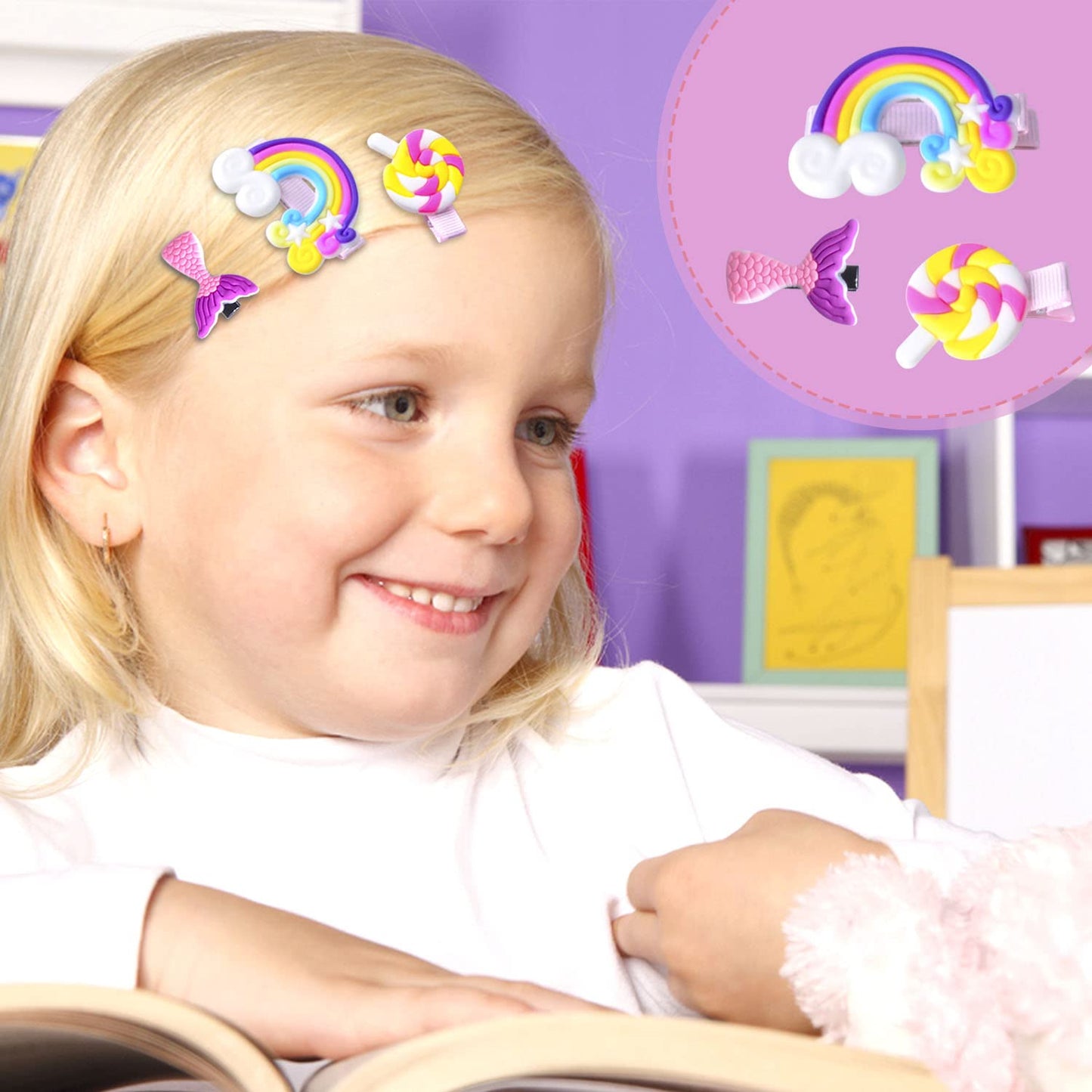 42 Pieces Baby Hair Clips, Hair Pin, Barrettes for Girls, Toddler Girls Hair Accessories, Kids Hair Clips for Styling, Flower Rainbow Candy Fruits