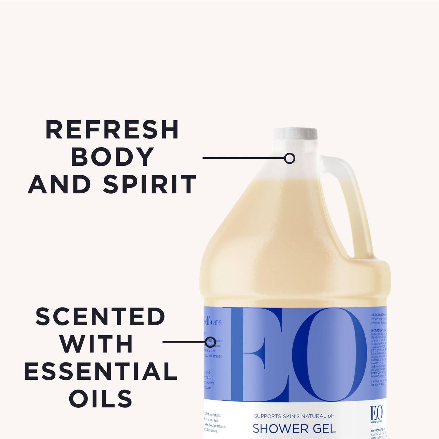 EO Shower Gel Body Wash Refill, 1 Gallon, French Lavender, Organic Plant-Based Skin Conditioning Cleanser with Pure Essentials Oils