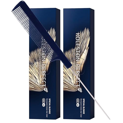 Koleston Perfect ME+ 12/03 Special Blonde/Natural Gold Permanent Hair Color Creme 2 Ounce (Pack of 2) With Pin Tail Comb - Use with Welloxon Perfect