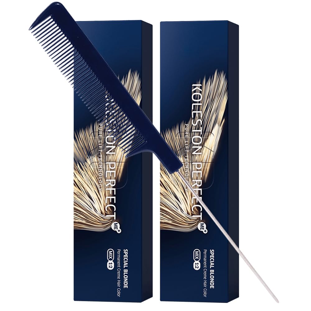Koleston Perfect ME+ 12/07 Special Blonde/Natural Brown Permanent Hair Color Creme 2 Ounce (Pack of 2) With Pin Tail Comb - Use with Welloxon Perfect