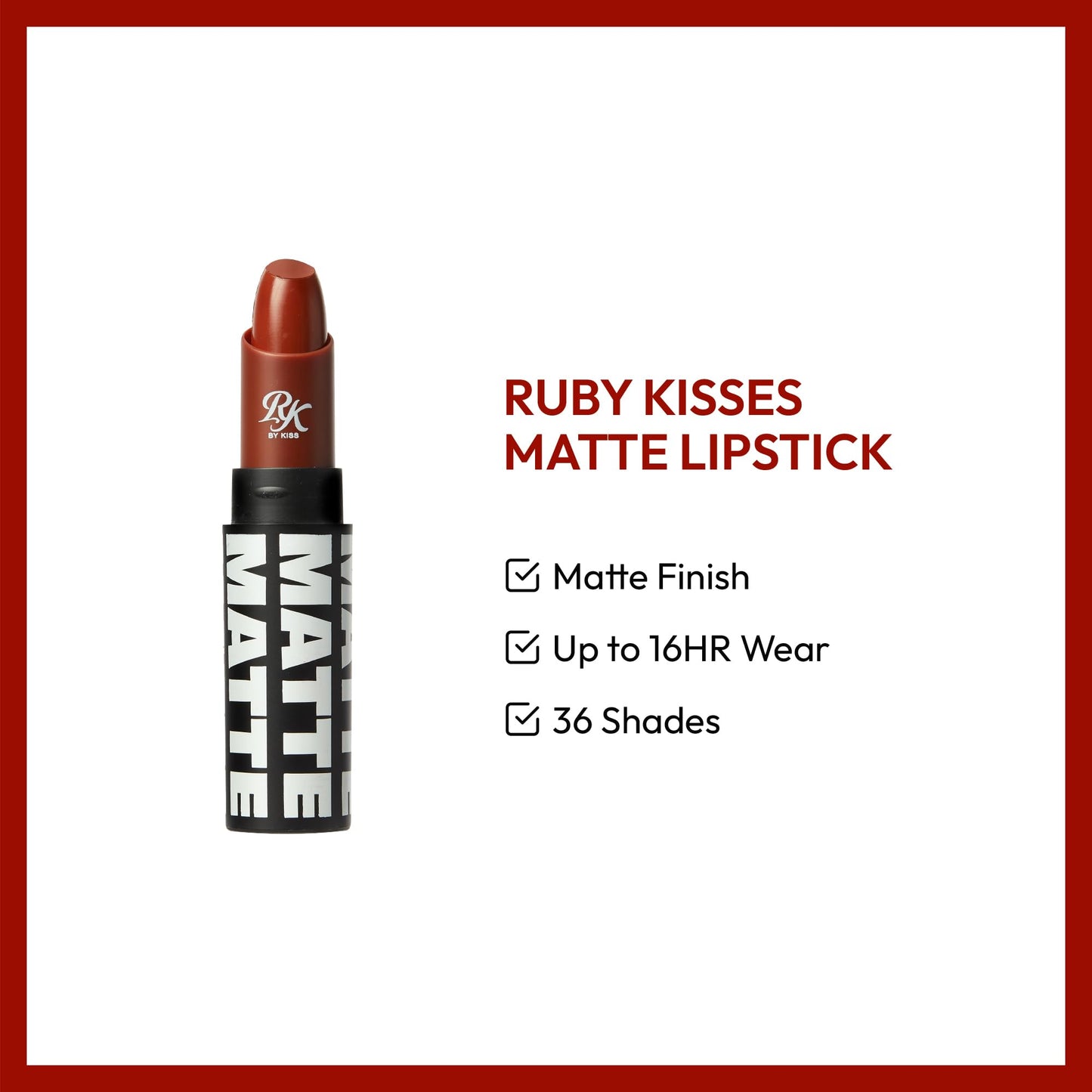 Ruby Kisses Lipstick, Matte Finish, Long-Lasting, Highly Pigmented, Smooth Apply, Full Coverage Lip Color Makeup (Cinnamon Roll)