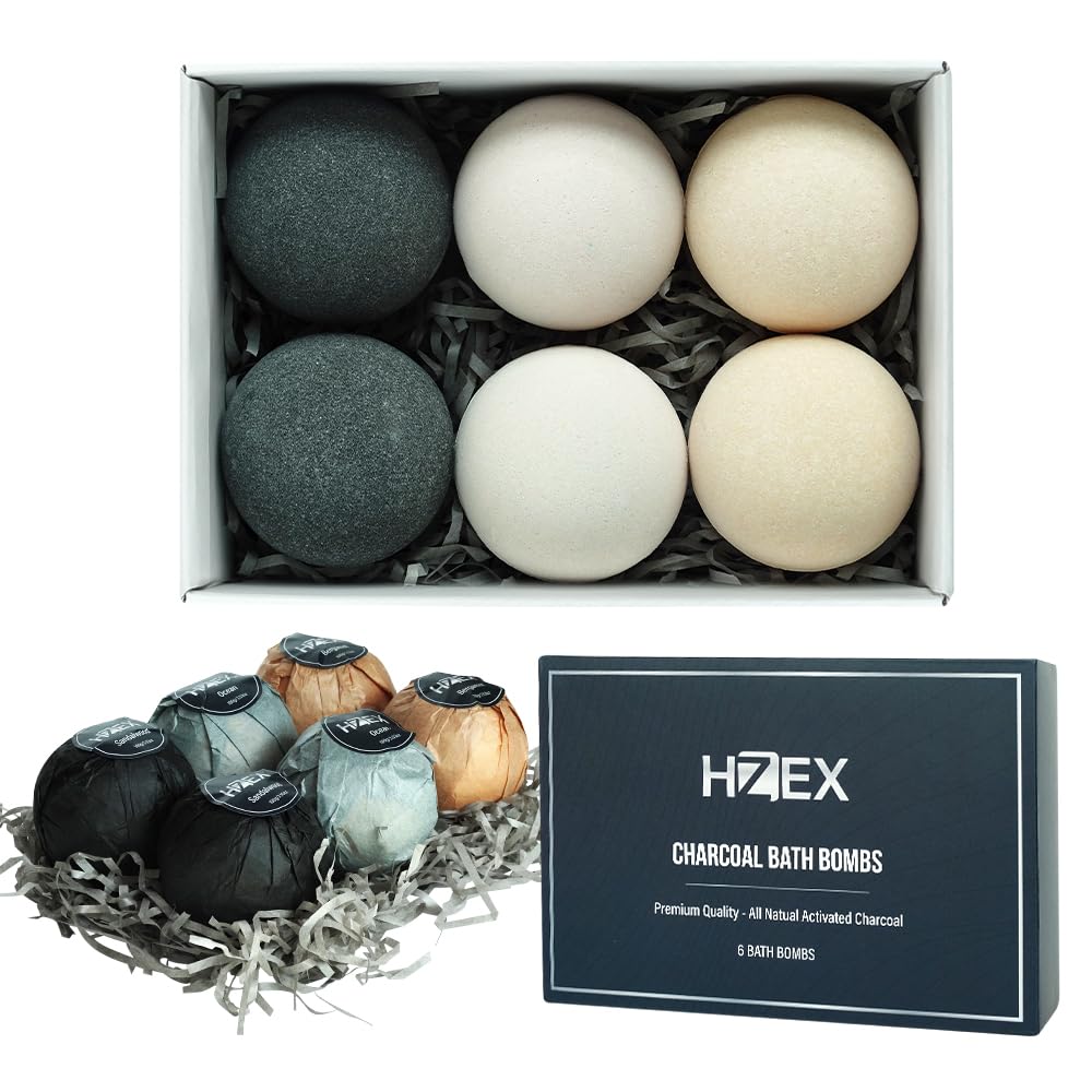 Charcoal Bath Bombs Gift Set - 6 Piece Natural Spa Fizzies with Essential Oils - Handmade Organic Moisturizing Vegan Bath Bombs for Relaxation…
