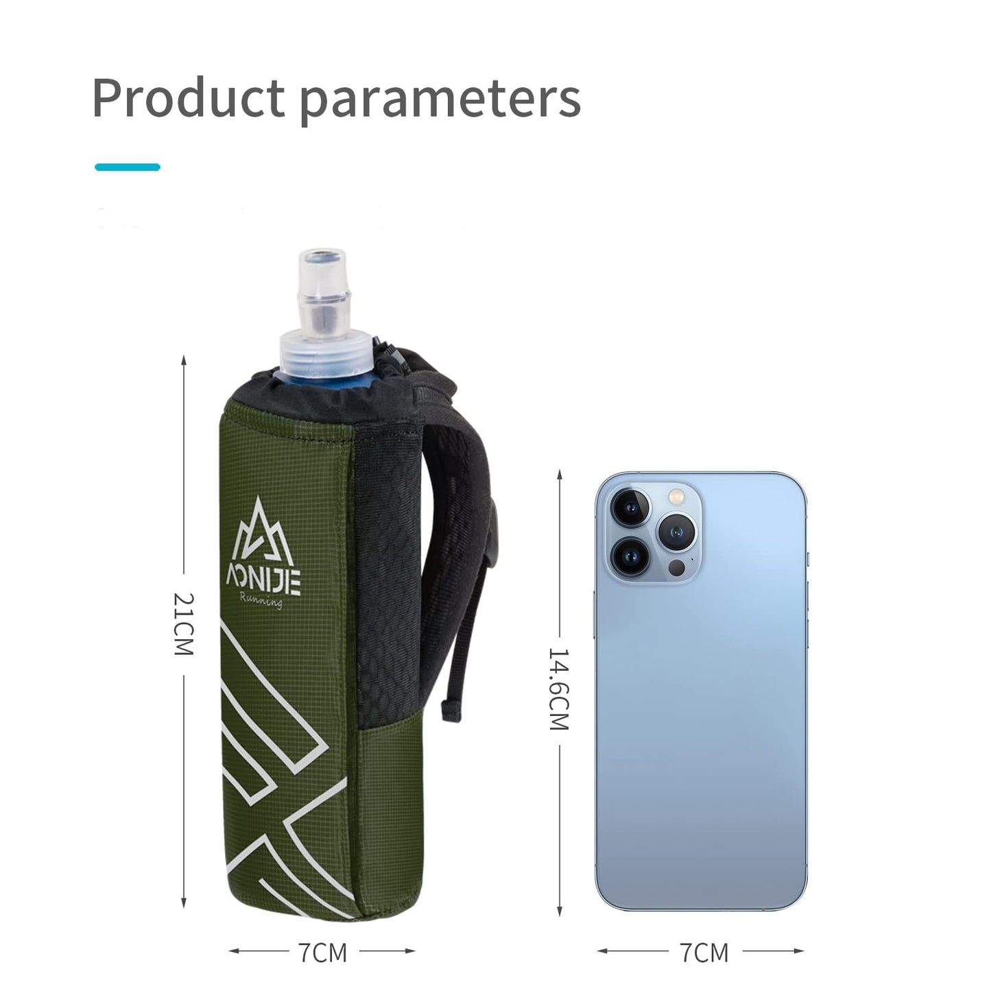 AONIJIE Quick Grip Handheld Water Bottle for Running, Hand Strap Hydration Pack with 500ml Handheld Soft Flask Water Bottle (Olive Green)