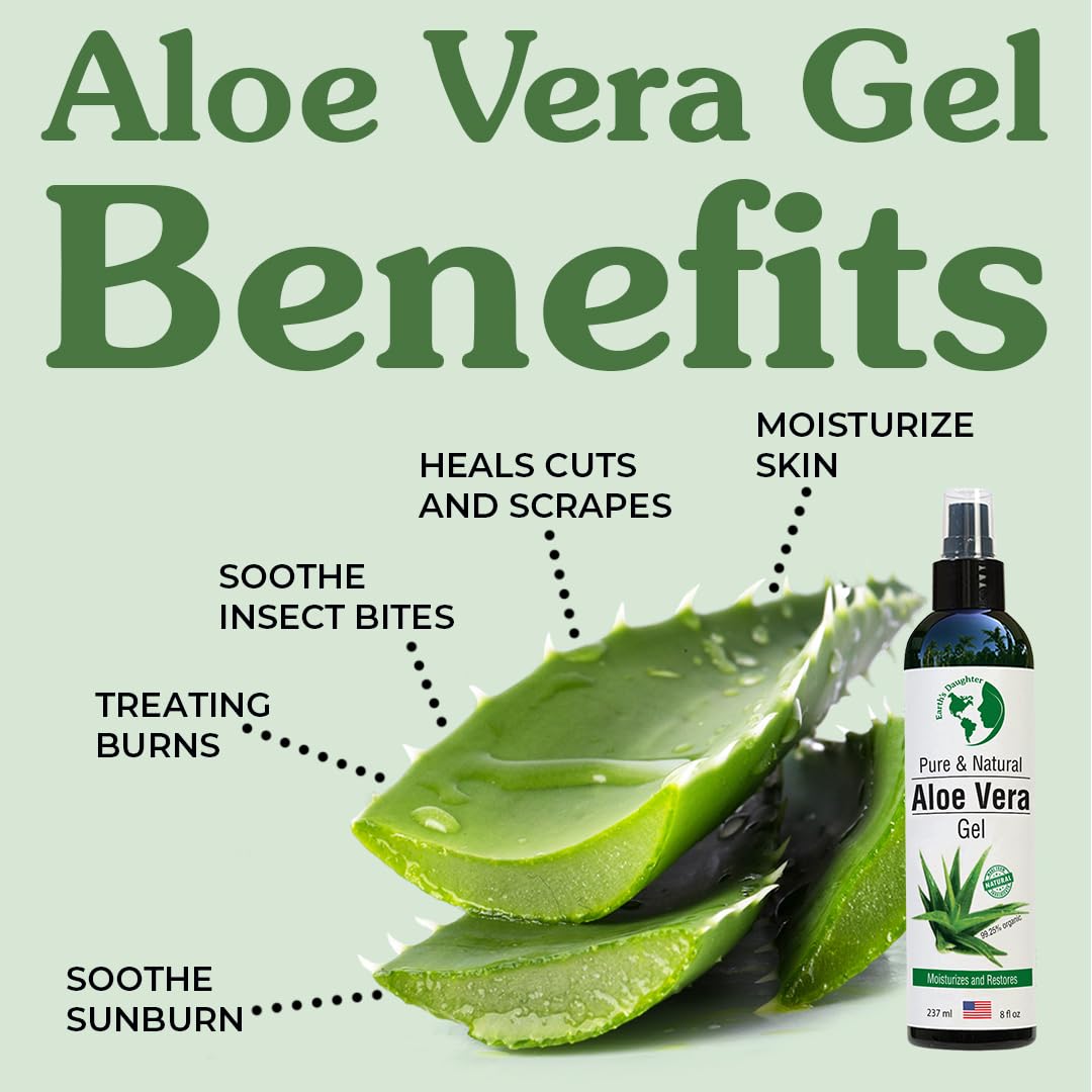 Earth’s Daughter Organic Aloe Vera Gel from Fresh Cut 100% Pure Organic Aloe leaves - Fast Absorbing for Face, Skin, Hair & Body - Vegan, Unscented