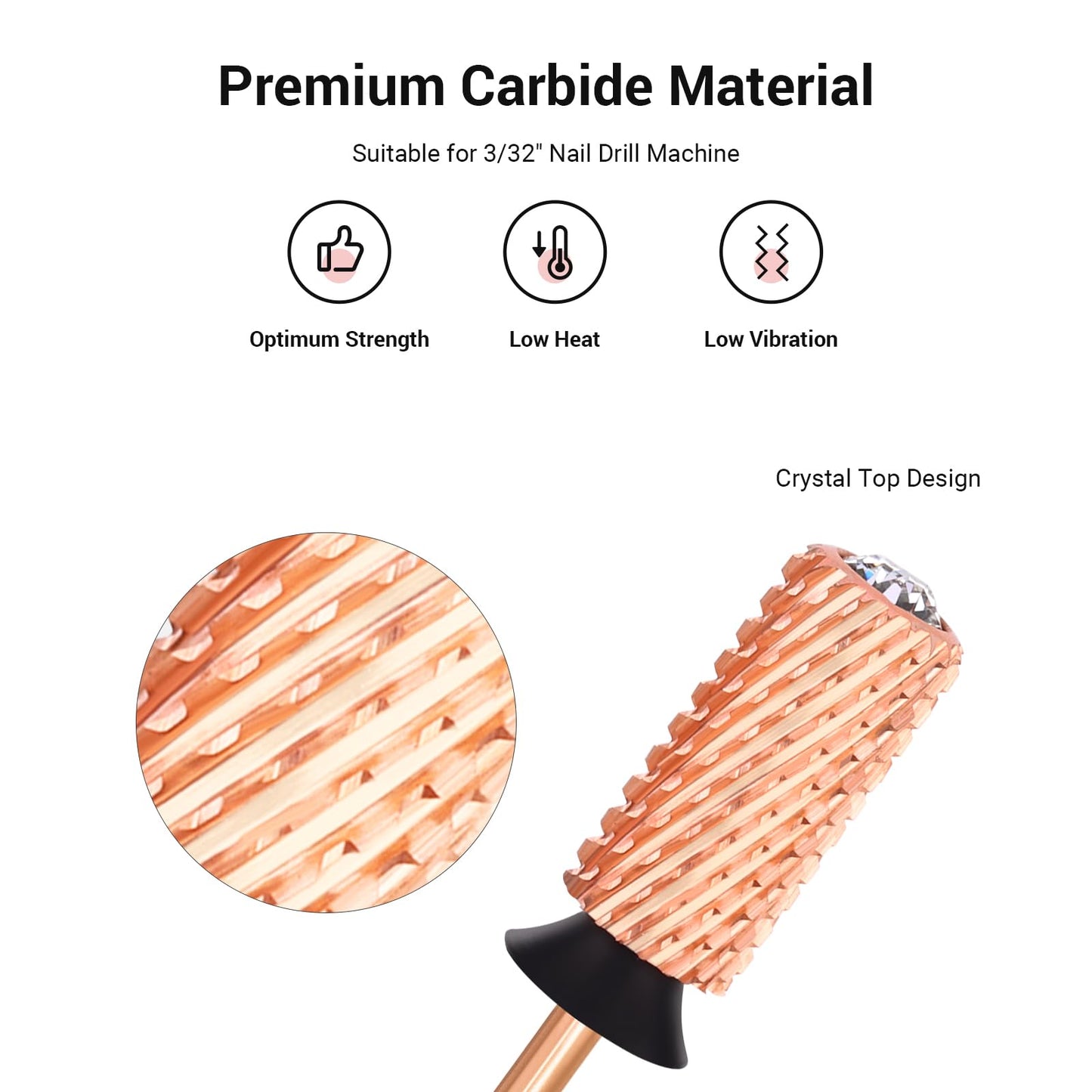 MelodySusie Crystal Top Red Heart Shape Nail Drill Bits, 3/32'' Large Barrel Carbide Bits, Suitable for Manicure Pedicure Cuticle Gel Polishing Beauty and Personal Care MelodySusie