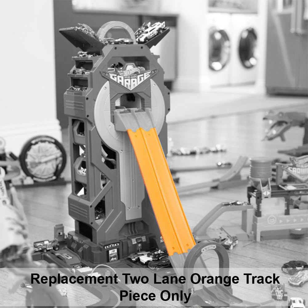 Replacement Part for Hot-Wheels Mega Garage Die-Cast Vehicle Playset - FTB68 - Replacement 11 3/4" Two Lane Orange Track Piece