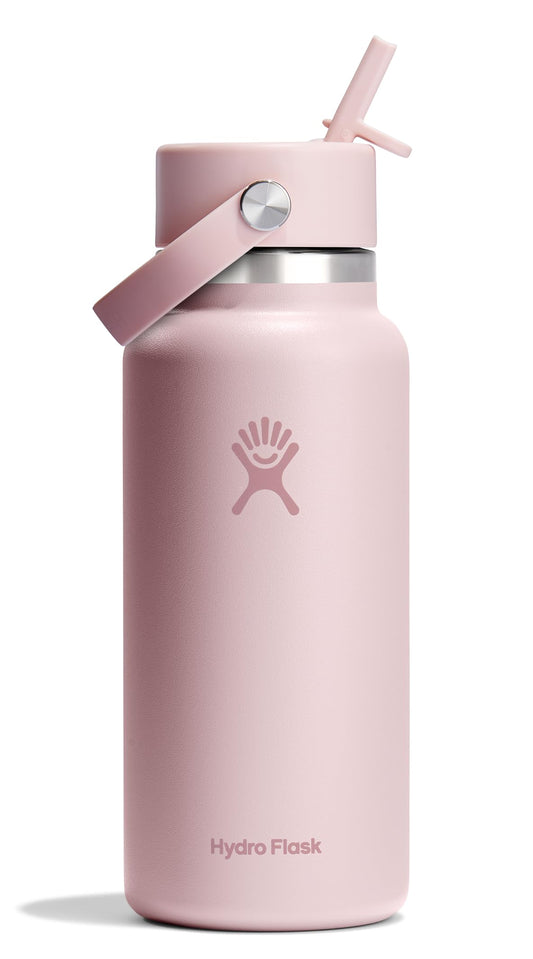 Hydro Flask Water Bottle - Insulated Stainless Steel - Wide Mouth Flex Straw Lid, Non Spill, Leakproof and Refillable in 32 Oz Tonal Trillium
