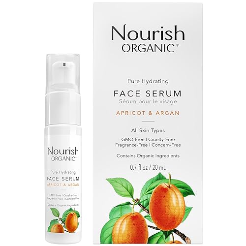Nourish Organic Face Serum, Apricot & Argan - Pure Hydrating Facial Serum with Vitamin C and Vitamin A + Washable Cotton Round