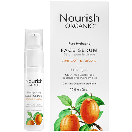 Nourish Organic Face Serum, Apricot & Argan - Pure Hydrating Facial Serum with Vitamin C and Vitamin A + Washable Cotton Round