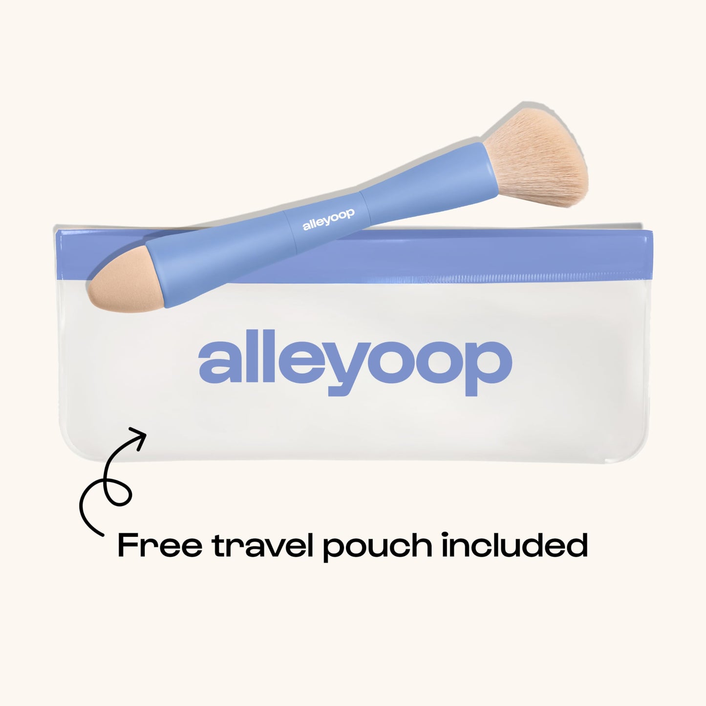 Alleyoop Multi-Tasker 4-in-1 Travel Makeup Brush Set - Compact Makeup Brushes with Blending Sponge, Eyeshadow, Eyebrow & Liner, Blush & Bronzer Brush