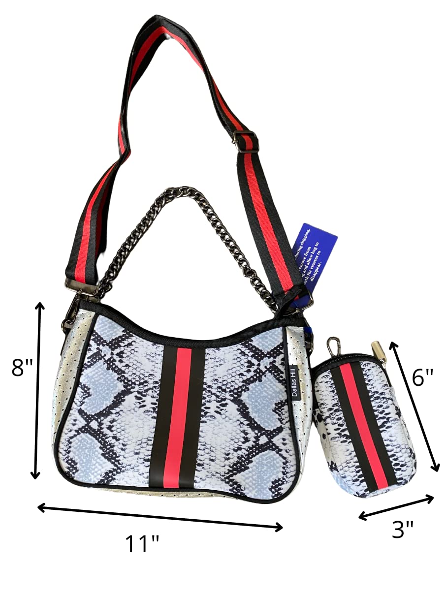 Dallas Hill Designs Crossbody Neoprene Purse for Women | Ladies Drawstring Handbag | 2 Detachable Straps | Matching Pouch