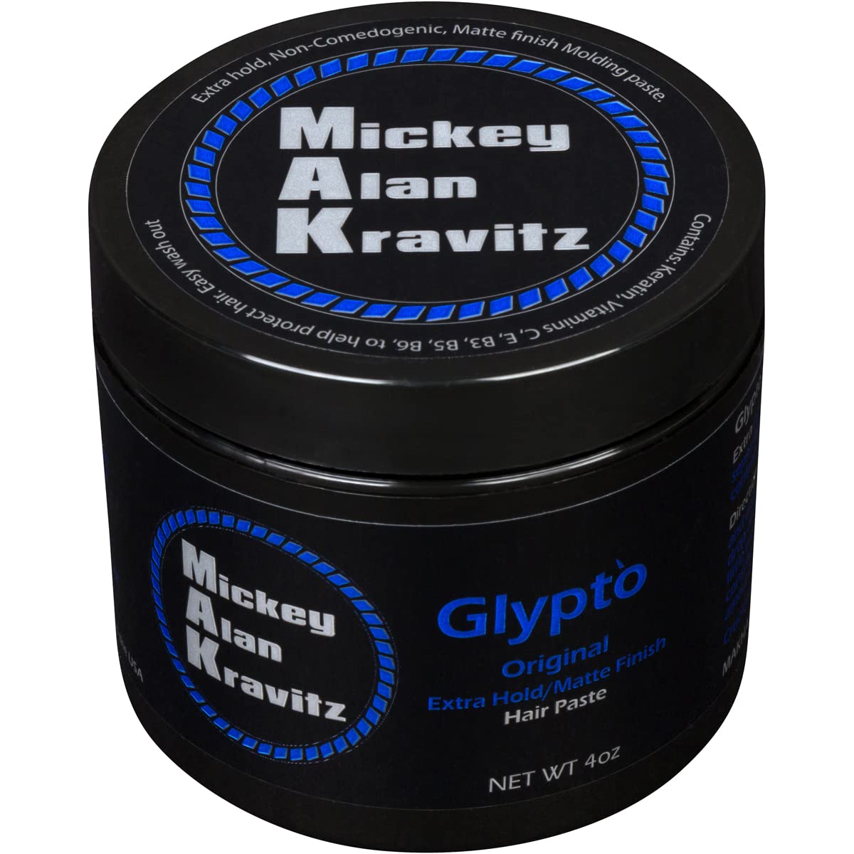 Mickey Alan Kravitz Glypto Blue (the original) concentrated extra hold sculpting hair paste, matte finish, water base, non comedogenic, won't clog