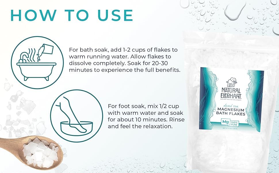 Natural Elephant Dead Sea Magnesium Bath Flakes - 5 lb (80 oz) Bag - Pure Magnesium Chloride Soak for Body and Foot - Ideal for a Soothing Bath Beauty and Personal Care Natural Elephant
