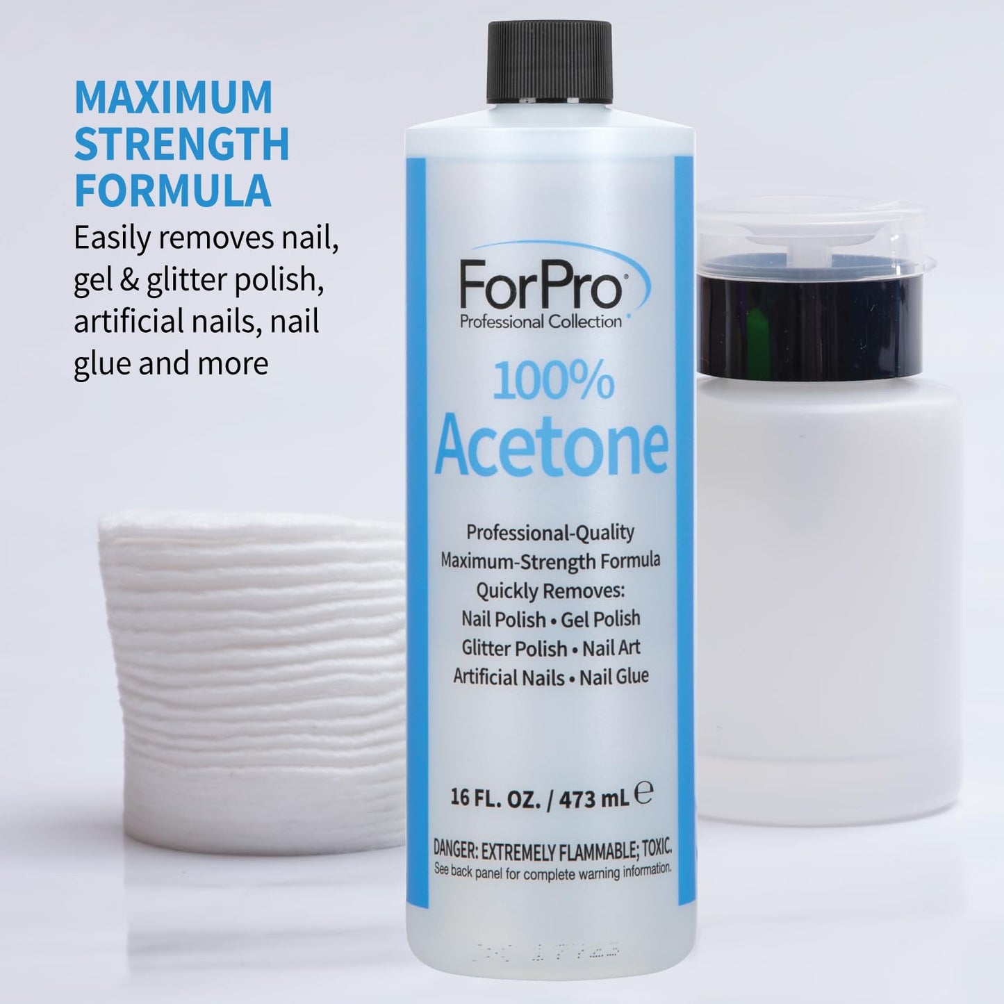 ForPro Professional Collection 100% Pure Acetone, Professional Nail Polish Remover for Natural, Artificial, Acrylic, and Sculptured Nails, Removes Gel