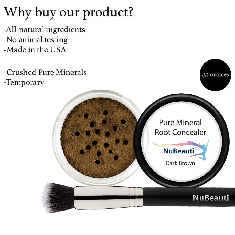 NuBeauti Root Touch Up Powder - True-to-Nature Hairline Concealer with 11 Shades - Fragrance-Free, Talc-Free, Paraben-Free (With Brush, Dark Brown)