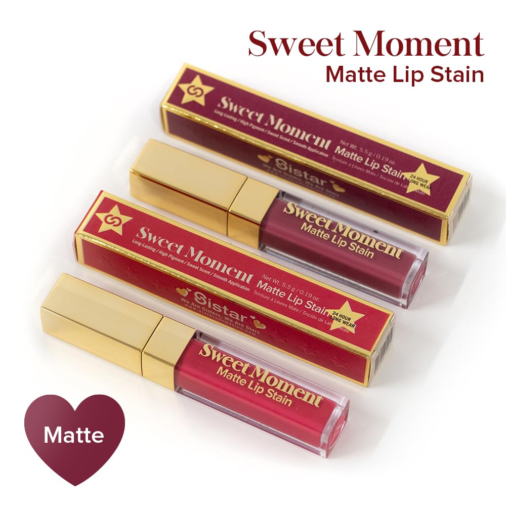 Sistar Sweet Moments Matte Lip Stain Long-Lasting Matte Finish Vivid High Pigment Colors Smooth and Sweet 1.5 mL / 0.05 fl. oz. (Mauve)