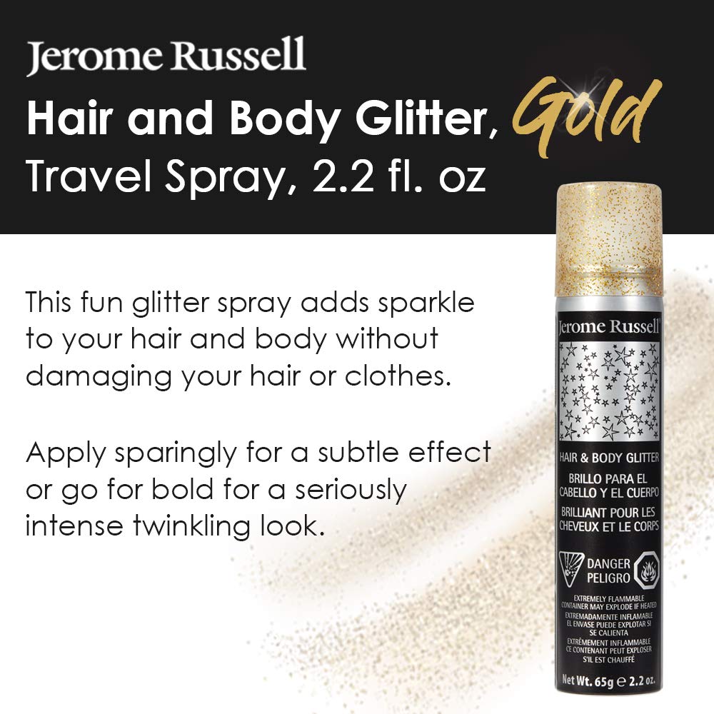 Jerome Russell Temporary Hair and Body Glitter Color Spray, Travel Spray, Lightweight, Adds Sparkly Shimmery Glow, Perfect to use On Hair, Skin, or