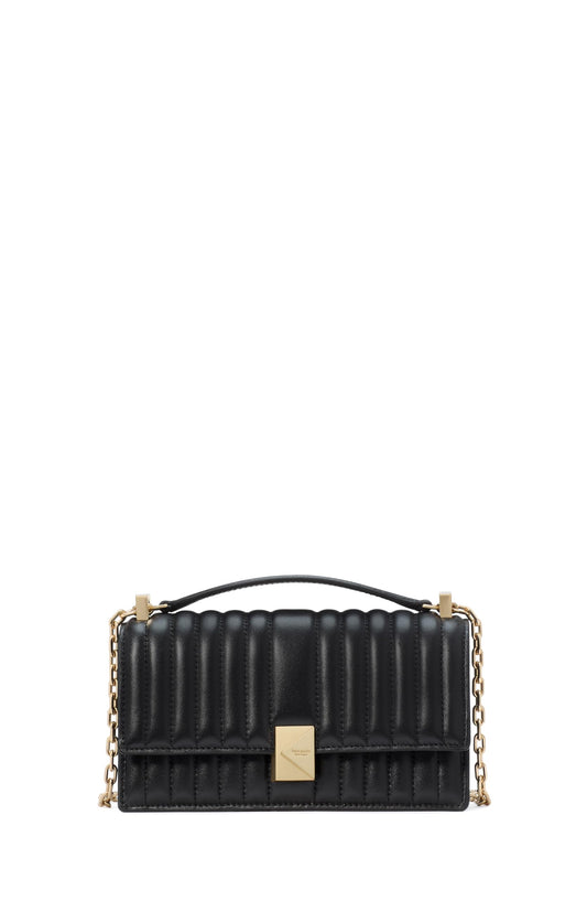 kate spade new york Deco Quilted Leather Mini Flap Chain Crossbody, Black