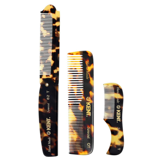 Kent Set Men's Hair Pocket Combs, 81T X-Small, OT All Fine Tooth, 82T Fine Tooth Folding Comb. Best Hair, Beard and Mustache Grooming Kit for Travel Beauty and Personal Care KENT