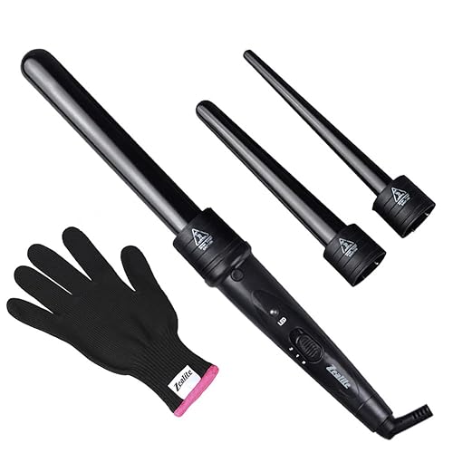 3 in 1 Curling Iron, Curler Wand Set with 3 Interchangeable Ceramic Curling Barrel(0.35”-1.25”), Instant Heat Up, Dual Voltage Hair Curler Beach
