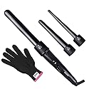 3 in 1 Curling Iron, Curler Wand Set with 3 Interchangeable Ceramic Curling Barrel(0.35”-1.25”), Instant Heat Up, Dual Voltage Hair Curler Beach