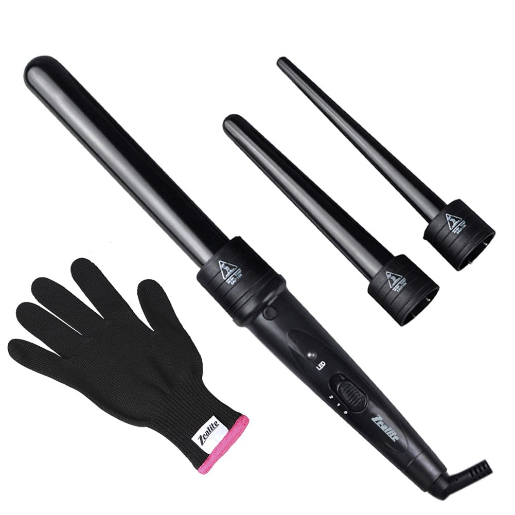 3 in 1 Curling Iron, Curler Wand Set with 3 Interchangeable Ceramic Curling Barrel(0.35”-1.25”), Instant Heat Up, Dual Voltage Hair Curler Beach
