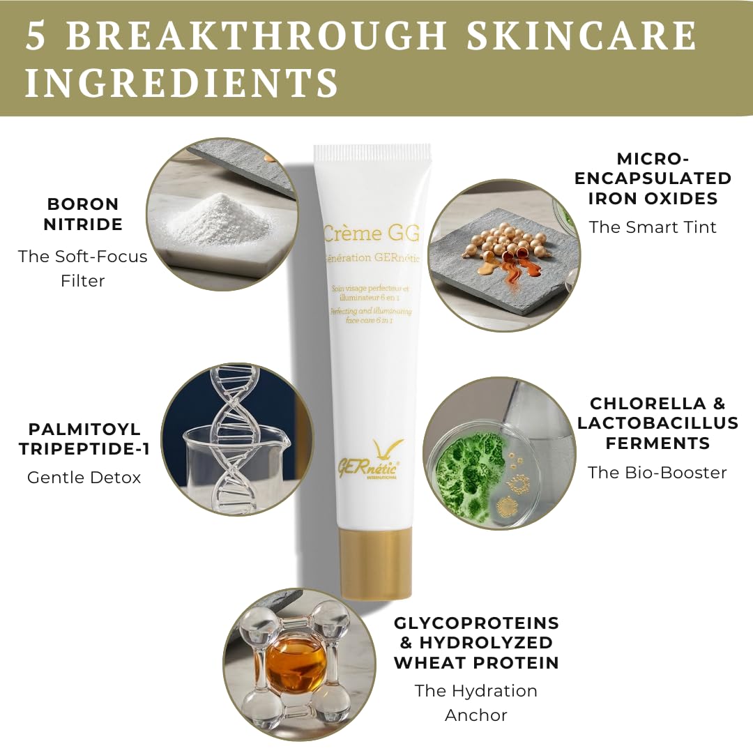 Gernetic GG Cream - 6-in-1 Perfecting Tinted Moisturizer with Peptides, Restorative Formula, UV Protection, 30ml/1oz