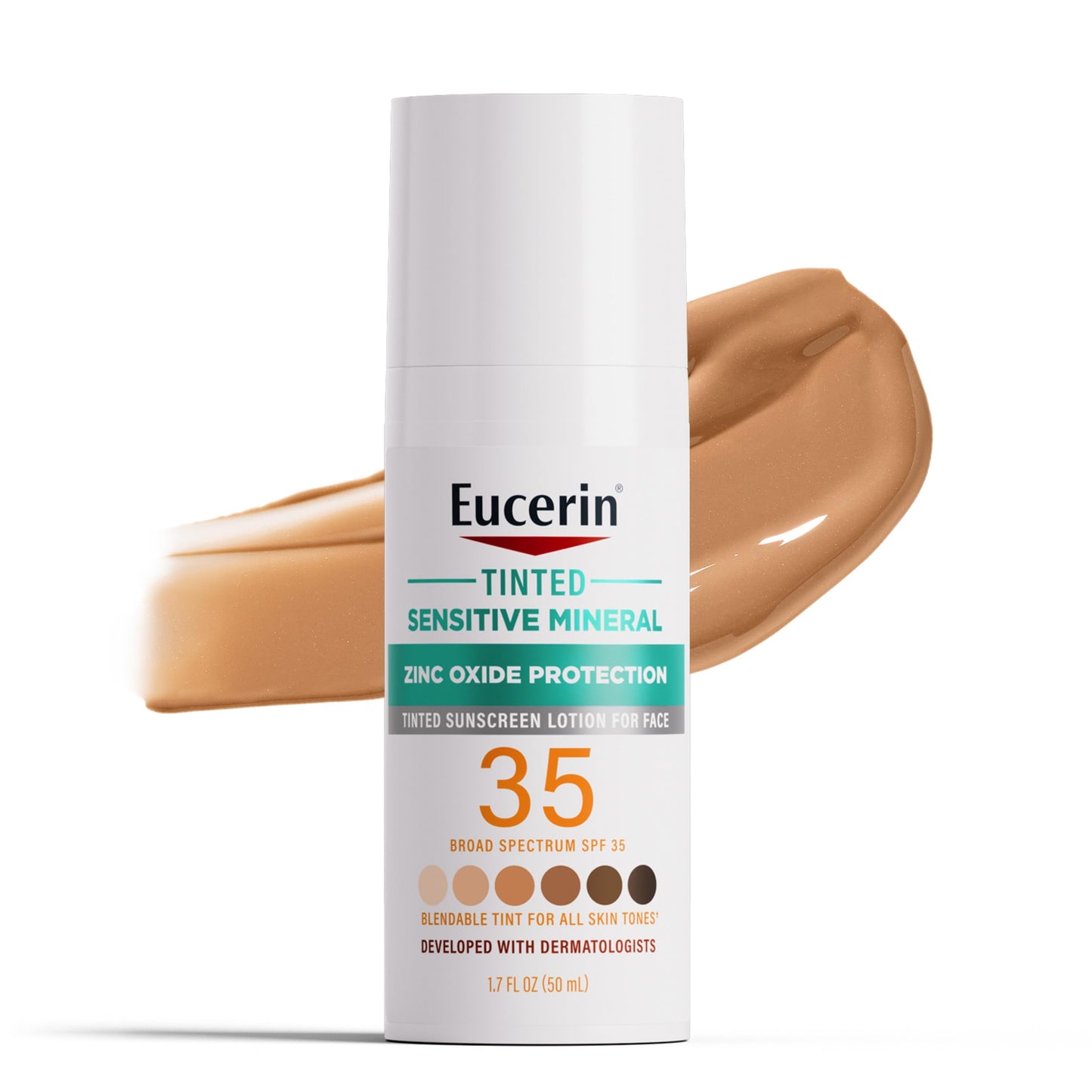 Eucerin Sun Tinted Sensitive Mineral Face Sunscreen Lotion SPF 35, Non-Comedogenic Mineral Sunscreen with Gentle Zinc Oxide Protection for Sensitive