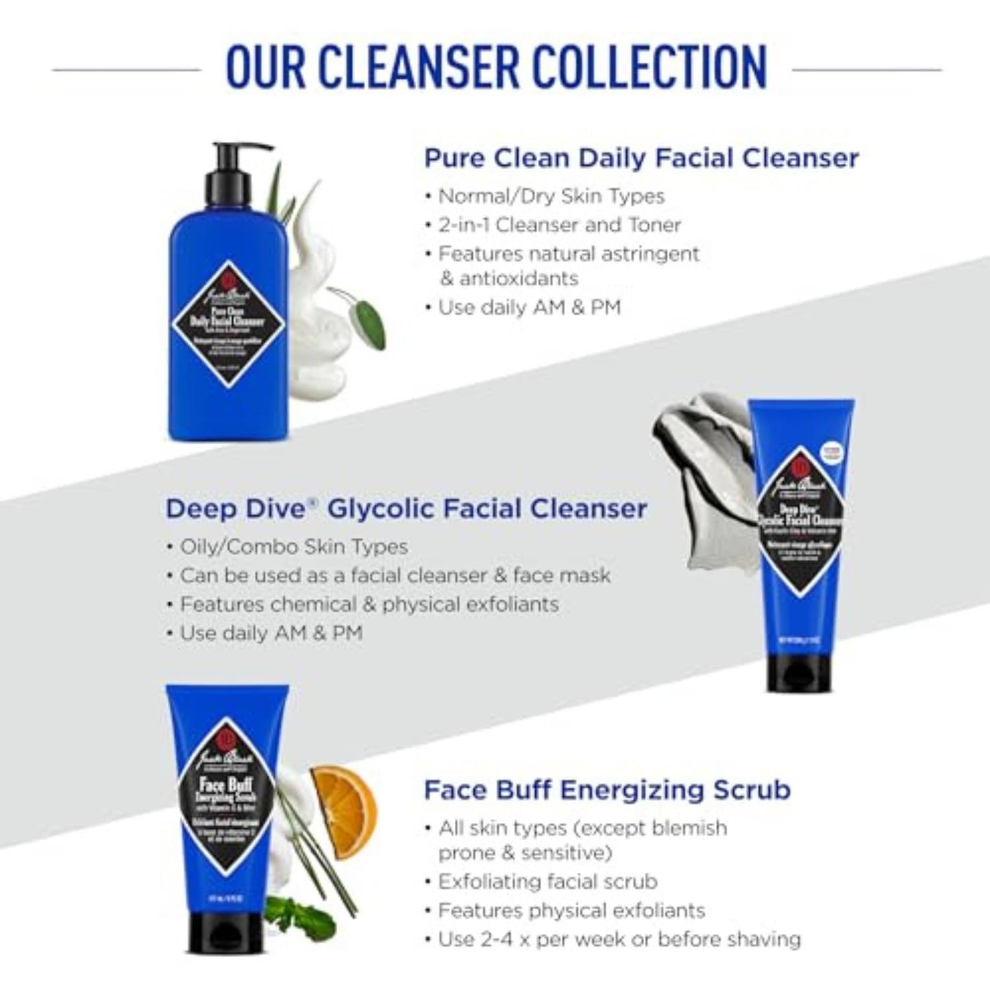 Jack Black Pure Clean Daily Facial Cleanser for Men - Mens Face Wash, Jack Black Face Wash Men's, Face Wash for Men, Face Cleanser for Men, 2-in-1